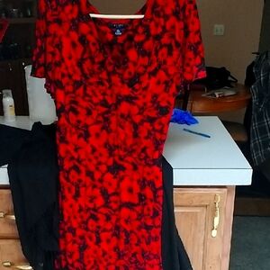 Red and Black Floral Dress